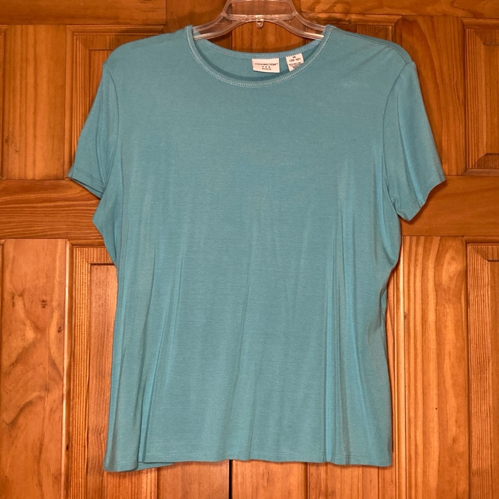 NWOT Covington Vintage 80s 90s Top Blouse Short Sleeve Blue Size M Medium